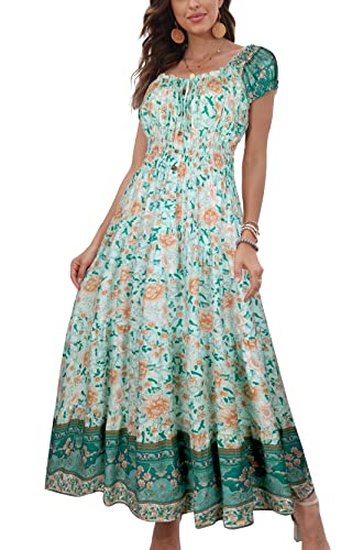 OSTOO Women's 2024 Summer Short Sleeves Boho Floral Print Tiered Casual Flowy Long Maxi Dress