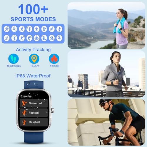 Smart Watch, 1.91"Smartwatch for Men Women (Answer/Make Call), Fitness Tracker with 100+ Sport Modes, IP68 Waterproof, Heart Rate/Sleep Monitor, Spo2, Pedometer, Activity Tracker for Android iOS